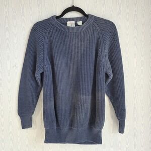 Vtg 70s Streetwear Womens M Sweater‎ Faded Distressed Blue Chunky Knit Grunge